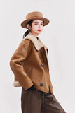 Women Warm Shearling Double Breasted Aviator Leather Jacket