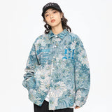 Trendy Gothic Daisy Print Varsity Jacket