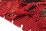 Flattering Distressed Ripped Red Ink Splashing Sweater