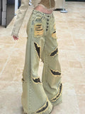 Streetwear distressed high waist leopard Jeans