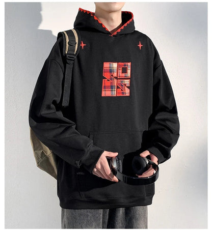 Plaid Splicing Oversized Fake Two Pieces Hoodie