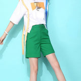 High Waist Polyester Button Shorts
