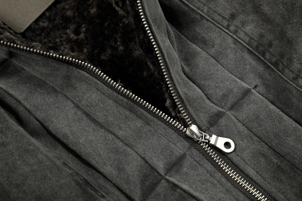 Vintage Distressed Denim Padded Fur Collar Jacket