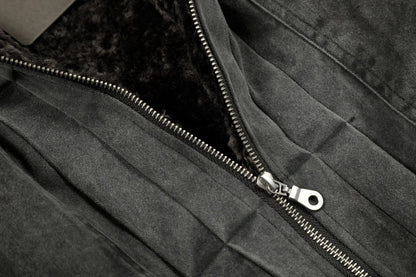 Vintage Distressed Denim Padded Fur Collar Jacket