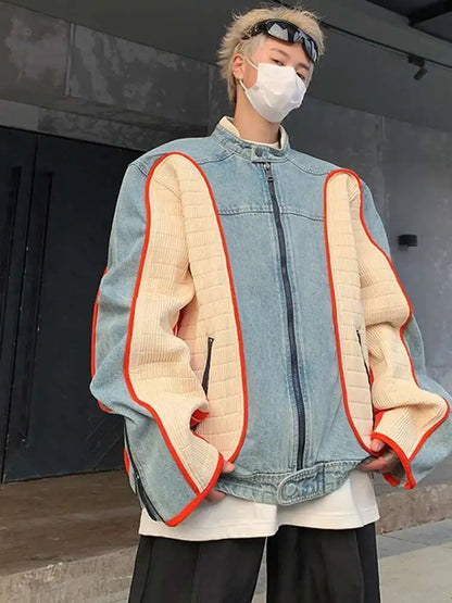 Durable Stylish Personality Splicing Denim Jacket