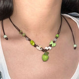 Handmade Ceramic Green Apple Pendant Necklace
