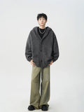 Vintage Cool Cozy Gray Hooded Knitted Cardigan