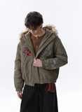Handsome Original Embroidered Faux Fur Hooded Jacket