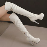 Embroidered Harness Stiletto Over Knee Leather Boots