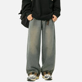 American Casual Plaid Patchwork Washed Jeans