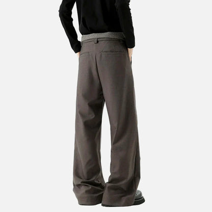 Cozy Contrast Color Pleated Straight Leg Suit Pants