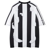 Feather Print Mesh Stripe Sport Polyester T-Shirt