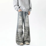 Stylish Camouflage Ripped Patchwork Wide Jeans