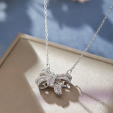 Exquisite Luxury Sparkling Zirconia Bow Pendant Necklace