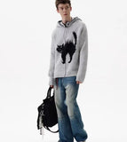 Colorful Japanese Cat Print Knit Hoodie