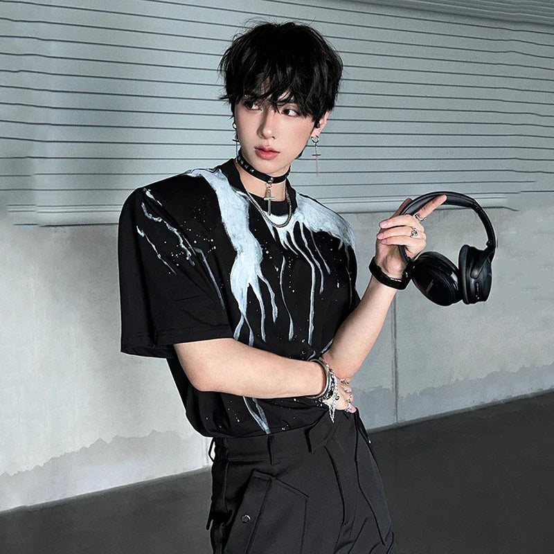 Ink Splash Round Collar Casual T-Shirt