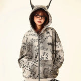 Women American Style Doberman Print Hooded Sweatshirt