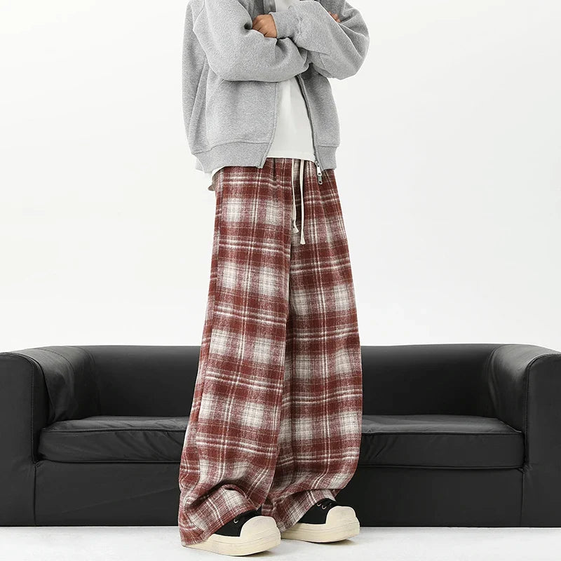Effortless Checkered Wide Leg Casual Jogger