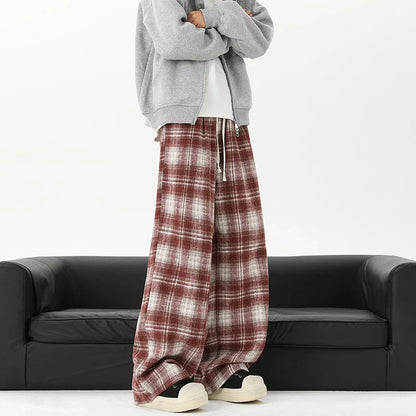 Effortless Checkered Wide Leg Casual Jogger