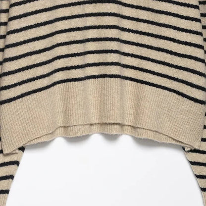 Chic Striped Knitted O-Neck Collar Sweater