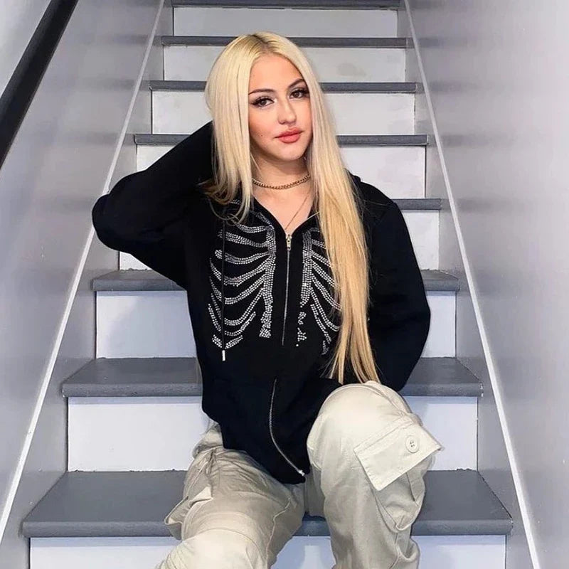 Y2K Bone Chill Zip-Up Hoodie