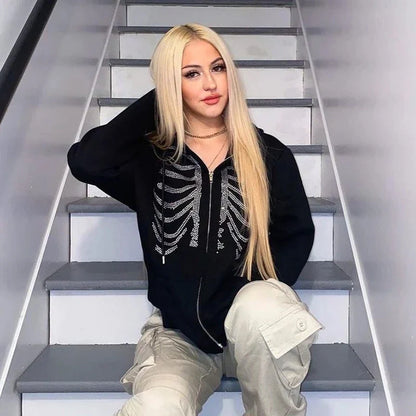 Y2K Bone Chill Zip-Up Hoodie