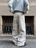 Cyber Y2K Printed White Baggy Jeans