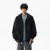 Windproof Suede Zipper Hooded Leather Jacket