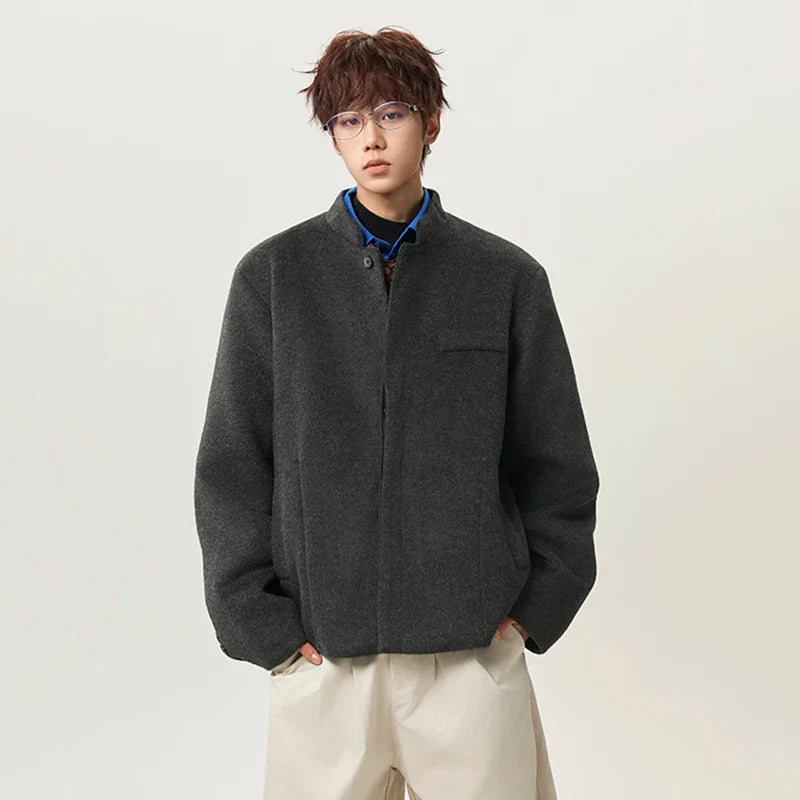 Essential Stand Collar Woolen Loose Jacket