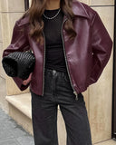 Women Retro Motorcycle Style Red Leather Jacket