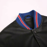 Retro Round Neck Pilot PU Leather Varsity Jacket