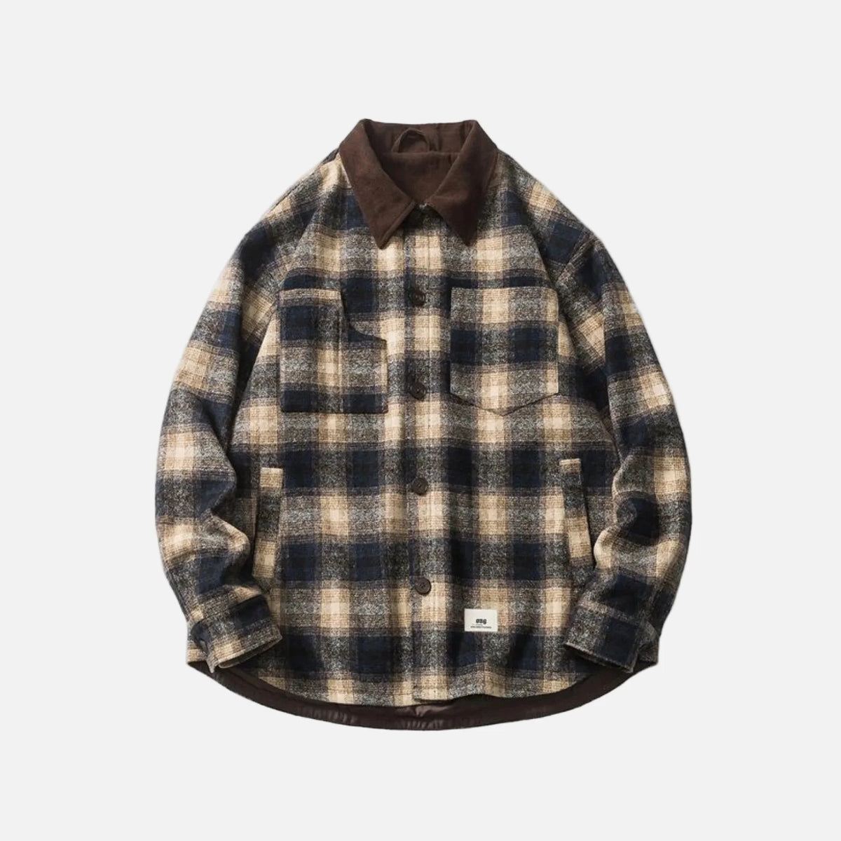 Japanese Style Thick Plaid Wool Parkas Jacket