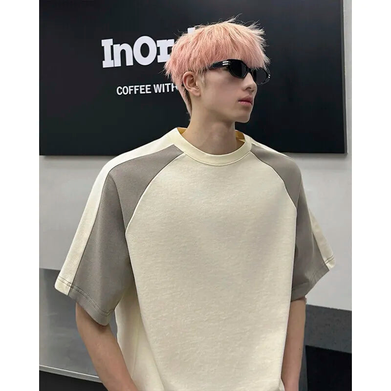 Contrasting Color Casual Round Neck T-Shirt