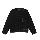 Cozy Contrast Color Wool V-Neck Knit Cardigan