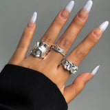 Model wearing the silver Folded Tin Foil Rings