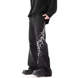 Y2K Black Loose Straight Embroidered Jeans