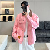 Korean Style Pink Turn-Down Collar Denim Jacket