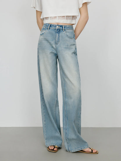 Vintage Wash Distressed Relaxed Straight Jeans