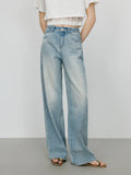 Vintage Wash Distressed Relaxed Straight Jeans