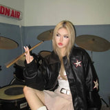Women Streetwear Embroidered Motorcycle Leather Jacket