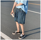 Mid-waist Blue Denim Shorts