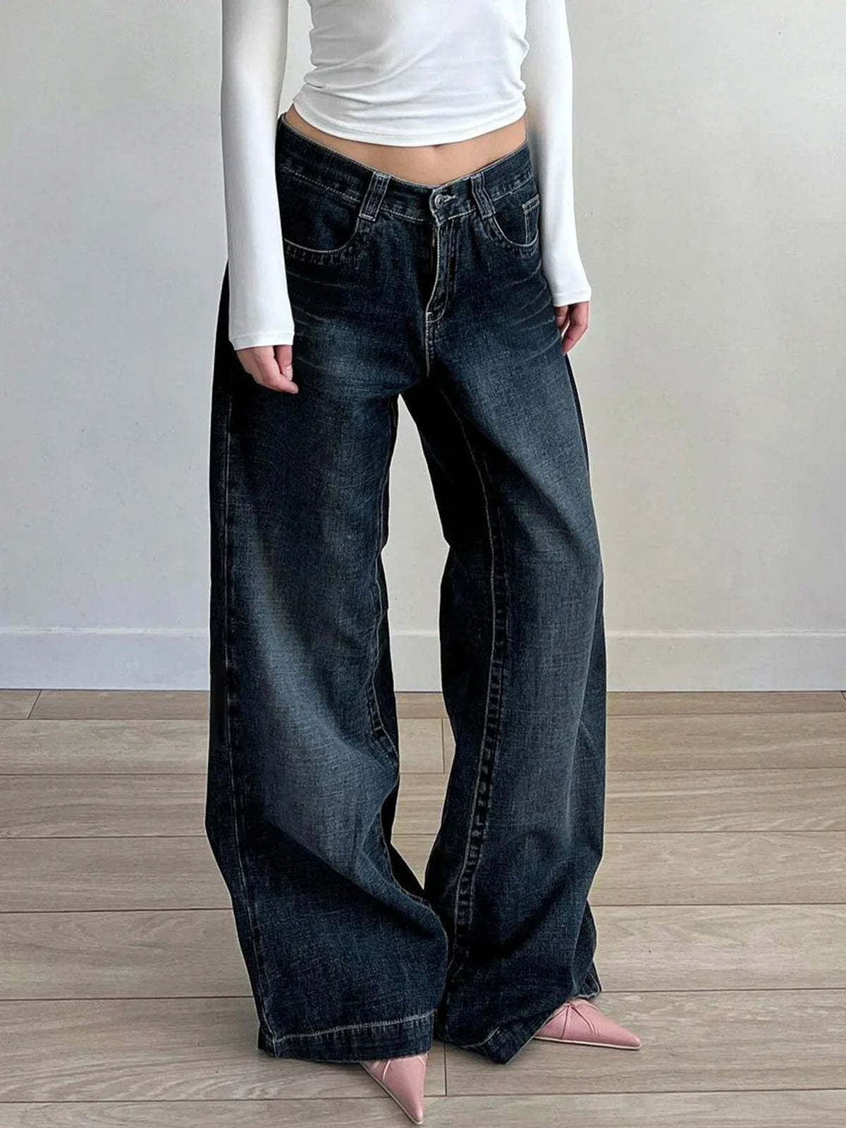 Dark Blue Loose Fit Straight Jeans