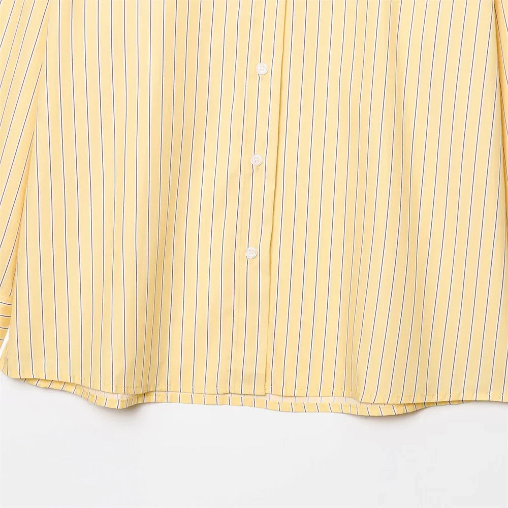 Flattering Striped Single Breasted Long Sleeve Shirt