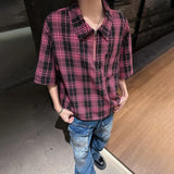 Diamond Plaid Half Zip Casual Shirt