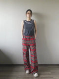 Red Plaid Grunge High Waist Loose Cargo Pants