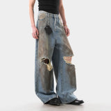 Distressed Vintage Wide Leg Spray Jeans