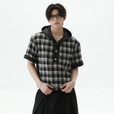 Effortless Plaid Button-Up Hooded T-Shirt