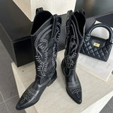 Retro Vintage Chain-Accent Cowboy Boots