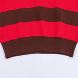 Insulated V-Neck Collar Striped Knit Polo Sweater