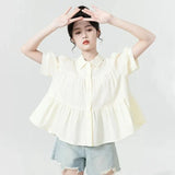 Women Japanes Style Sweet Summer Korean Loose Puff Shirt